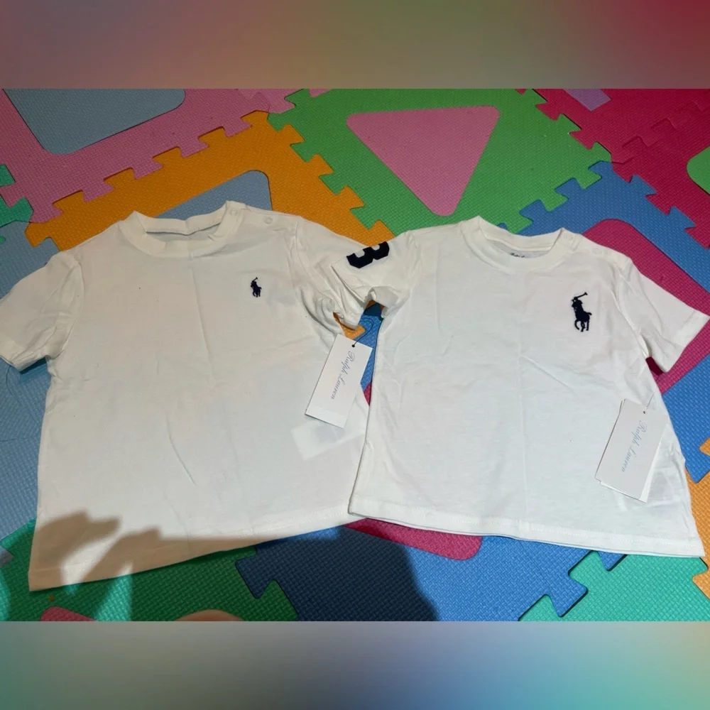 Ralph Lauren 2 White Short Sleeve Tees with Navy Logo